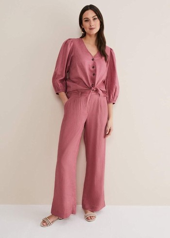 Phase Eight Raven Linen Trousers Rose USA | 2309815-CQ